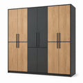 Armadio moderno a 8 ante, rovere naturale e antracite, 300 × 52 × 220 cm