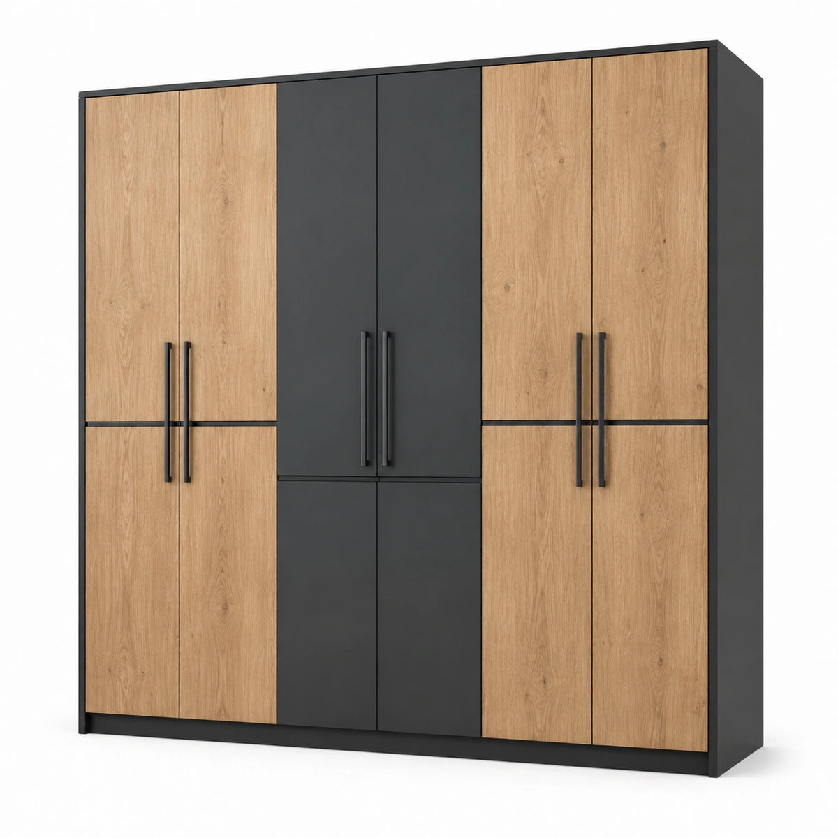 Armadio moderno a 8 ante, rovere naturale e antracite, 300 × 52 × 220 cm