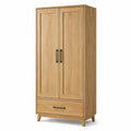 Armadio a 2 ante con 1 cassetto, 90 × 52 × 190 cm, rovere naturale e nero