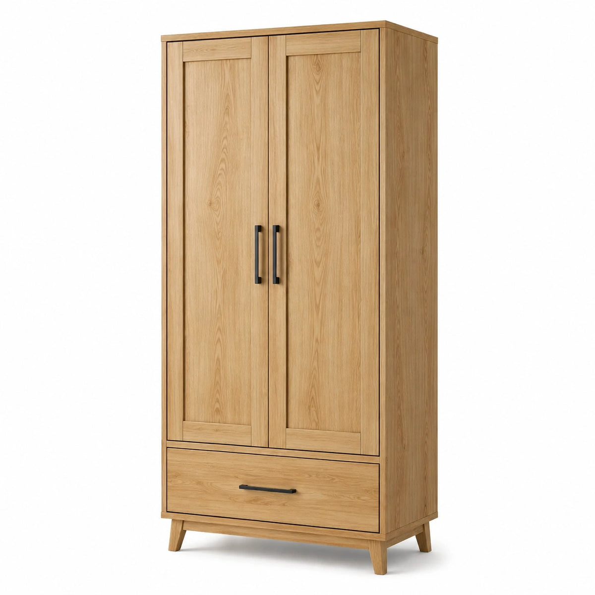 Armadio a 2 ante con 1 cassetto, 90 × 52 × 190 cm, rovere naturale e nero