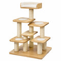 Albero tiragraffi multilivello 80 × 70 × 120 cm in sisal, legno naturale e crema