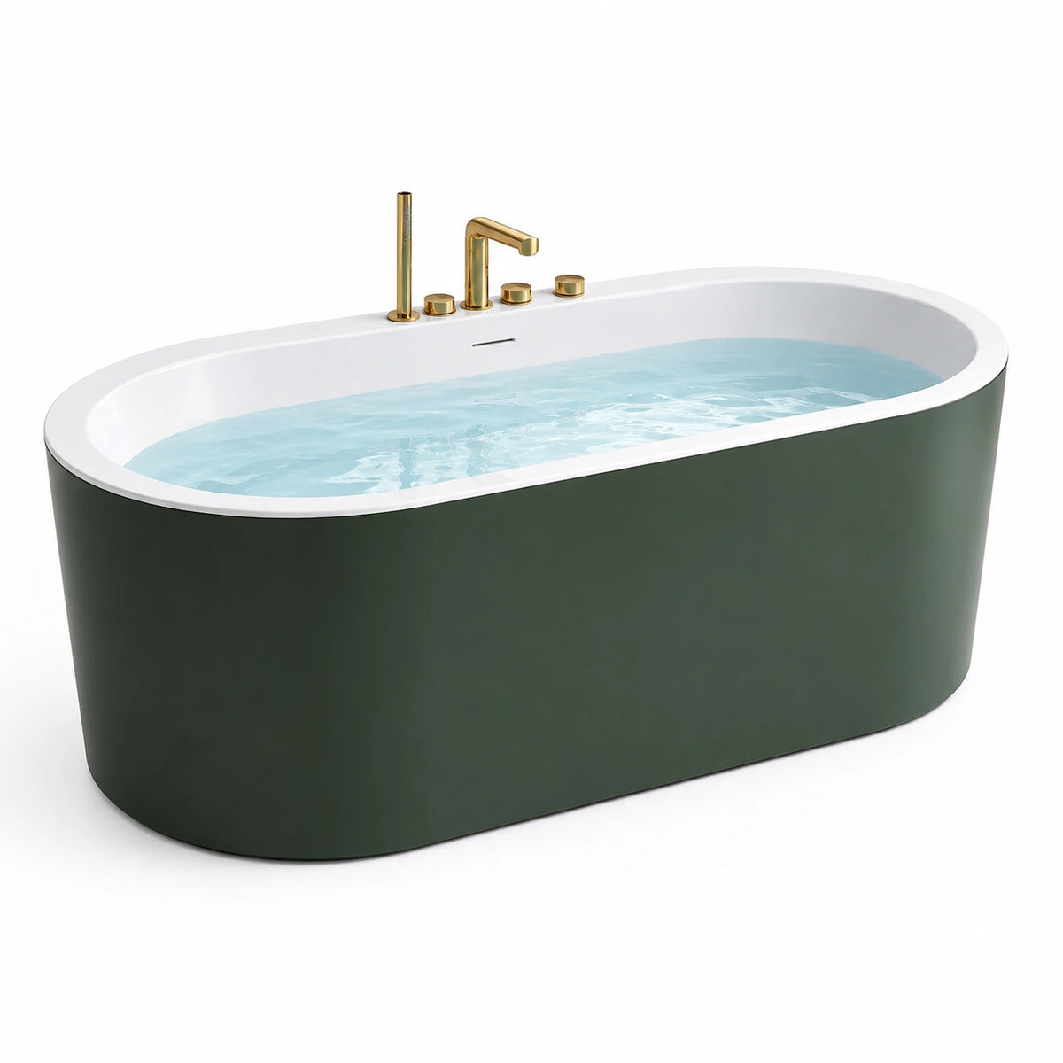 Vasca da bagno ovale autoportante in acrilico, verde scuro e bianco, 170 × 80 × 60 cm