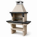 Barbecue da giardino in cemento beige, nero e argentato, 110 × 65 × 215 cm, con cappa e griglia regolabile