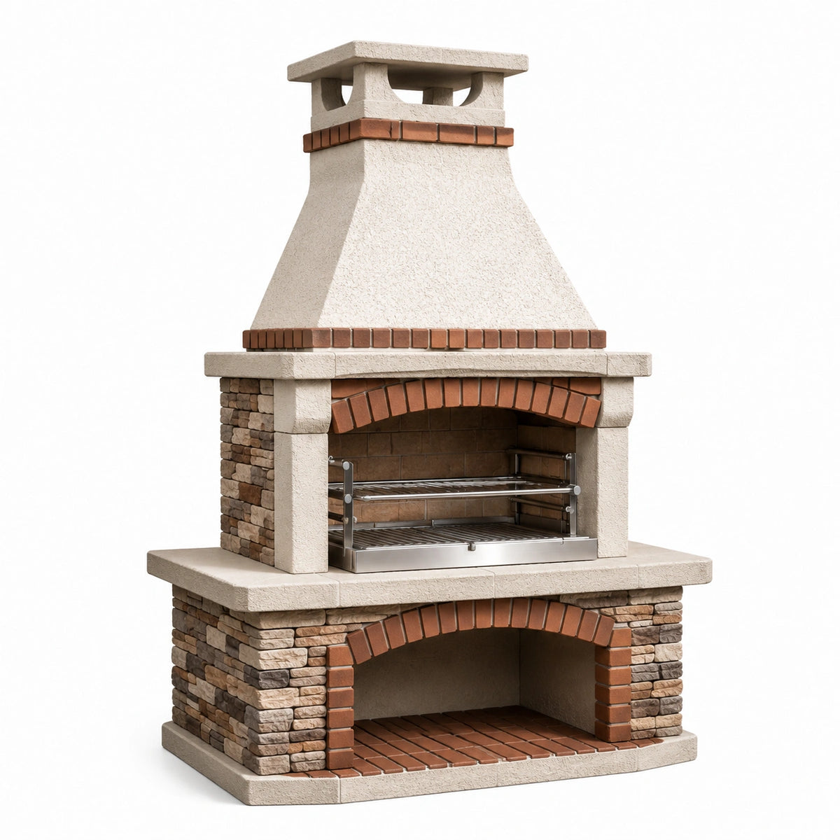 Barbecue da giardino in muratura beige e terracotta 110 × 70 × 210 cm con griglia regolabile