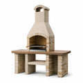 Barbecue da giardino in muratura con camino, griglia e piano di lavoro, 160 × 70 × 220 cm, beige, marrone e nero