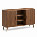 Credenza retrò moderna marrone e oro 150 × 40 × 85 cm con 2 ante scanalate e 2 ripiani