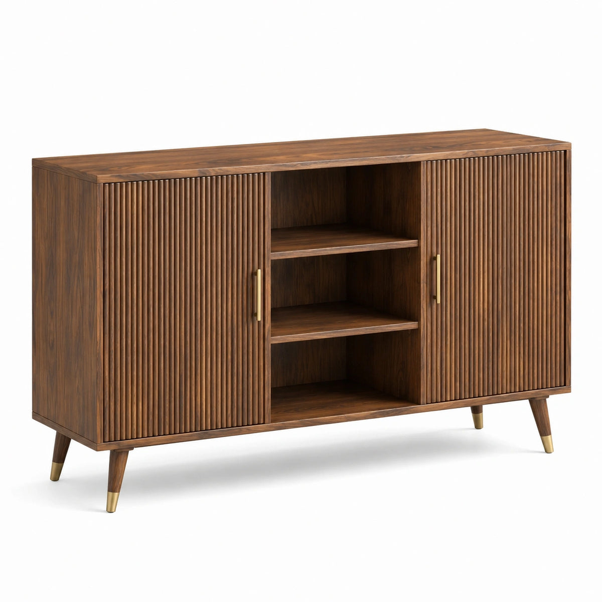 Credenza retrò moderna marrone e oro 150 × 40 × 85 cm con 2 ante scanalate e 2 ripiani