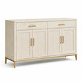 Credenza avorio e oro in legno ingegnerizzato, 160 × 40 × 90 cm, 4 ante, 2 cassetti e 2 ripiani