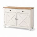 Credenza rustica in legno con 2 ante e 2 cassetti, 120 × 40 × 90 cm, bianco caldo e marrone naturale
