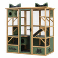 Recinto multilivello per gatti da esterno 180 × 100 × 200 cm in legno naturale, verde e nero