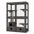 Gabbia da interno per gatti in legno e rete metallica con ripiani, rifugio e tiragraffi, grigio scuro, nero e beige, 120 × 60 × 180 cm