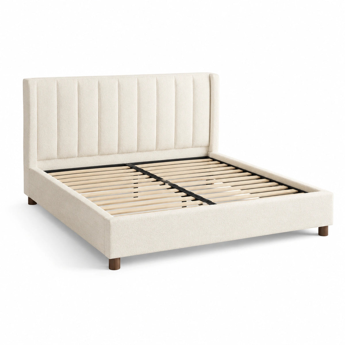 Letto matrimoniale imbottito avorio 215 × 170 × 110 cm con testiera e rete a doghe, per materasso 160 × 200 cm