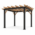Pergola autoportante in acciaio nero e legno marrone, 305 × 305 × 244 cm, con tetto a doghe
