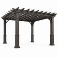 Pergola da giardino in legno grigio scuro 610 × 366 × 305 cm con tetto aperto a griglia