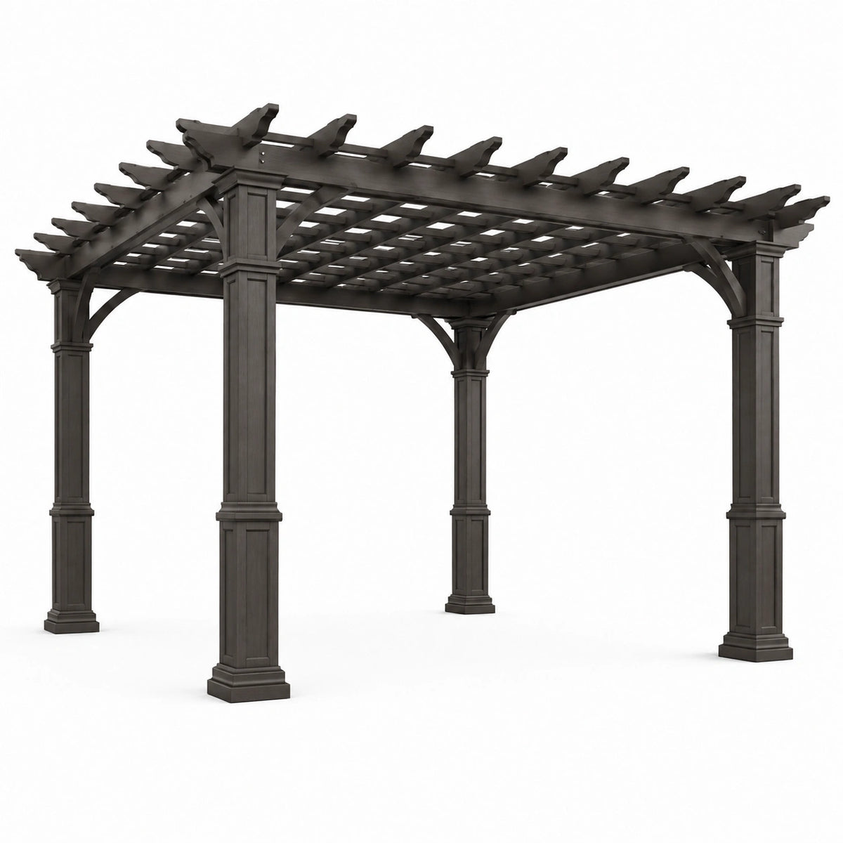 Pergola da giardino in legno grigio scuro 610 × 366 × 305 cm con tetto aperto a griglia