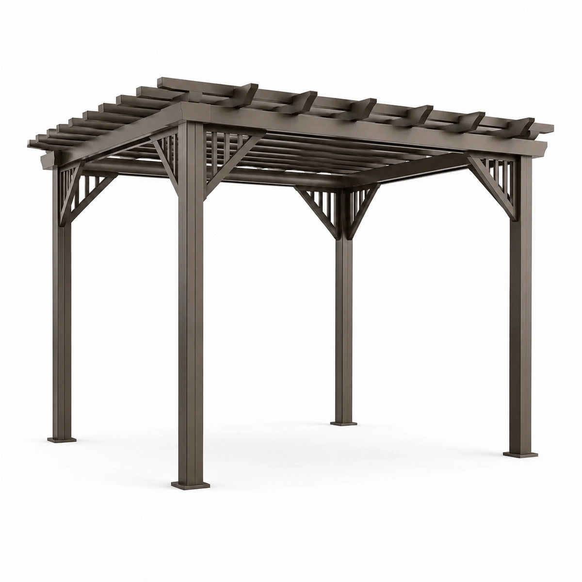 Pergola autoportante in metallo marrone scuro con tetto aperto a lamelle, 400 × 300 × 270 cm
