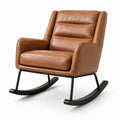 Poltrona a dondolo moderna imbottita in similpelle cognac con struttura in metallo nero, 75 × 93 × 98 cm