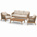 Set da esterno 4 pezzi con divano 190×80×78 cm, 2 poltrone 78×80×78 cm e tavolino 120×65×38 cm, marrone, beige e tortora