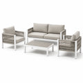 Set da giardino 4 pezzi bianco e grigio con divano 132x72x76 cm, 2 poltrone 68x72x76 cm e tavolino 90x50x40 cm