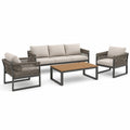 Set da giardino 4 pezzi grigio, beige e marrone con divano da 195 cm, 2 poltrone e tavolino da 120 × 60 cm