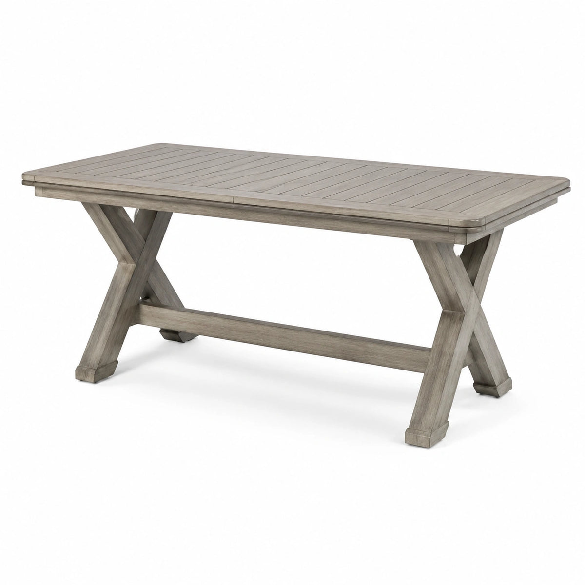 Tavolo da pranzo per esterni in legno grigio, 180 × 90 × 76 cm, piano a doghe e gambe a X