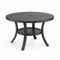 Tavolo rotondo in metallo nero con ripiano e foro per ombrellone, Ø 107 × 72 cm